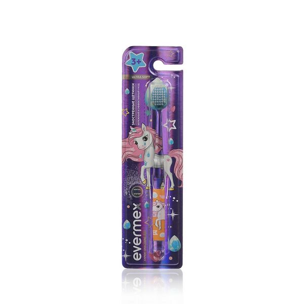 Детская зубная щетка Evermex Единорог мягкая 3+