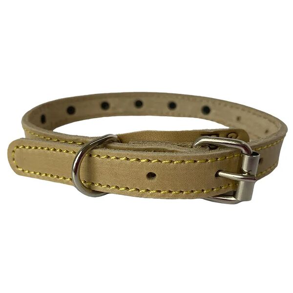 Ошейник Glogin Frais с украшением Бежевый натур. кожа 14мм х 24-34см