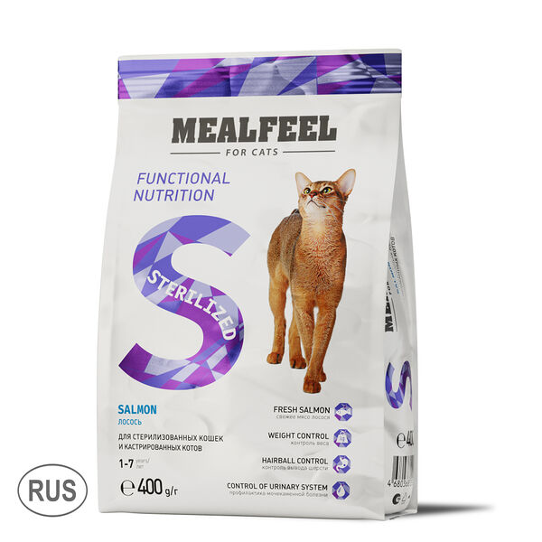 Корм Mealfeel сухой для стерилизованных кошек с лососем