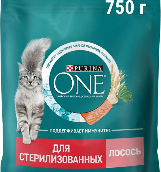 Сухой корм для кошек Purina ONE для стерилизованных с лососем 750г