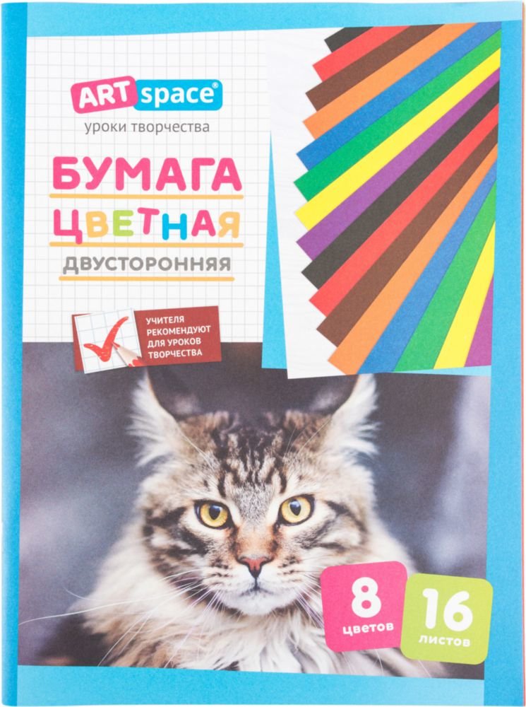 

Бумага цветная ArtSpace двухсторонняя A4 8 цветов 16 листов дизайн папки в ассортименте