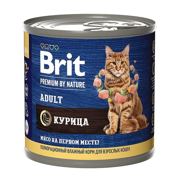 Корм для кошек BRIT Premium by Nature мясо курицы банка