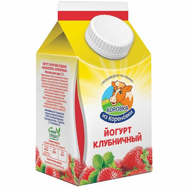 Йогурт питьевой Коровка из Кореновки Клубника 2.1% БЗМЖ 450г