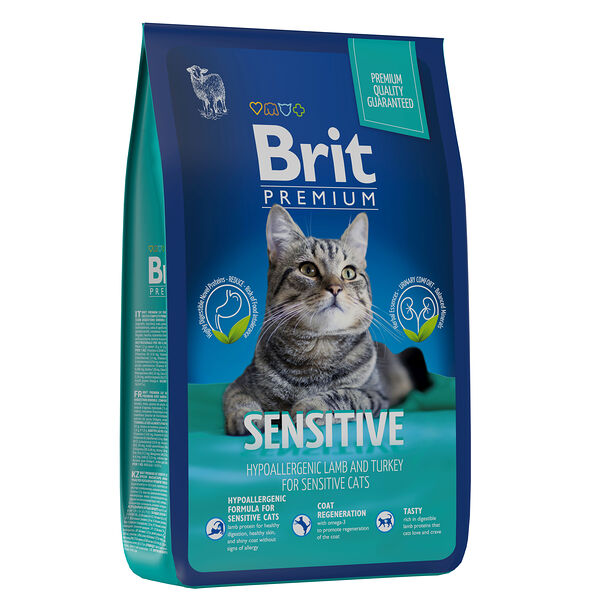 Premium Cat Sensitive сухой корм Brit для кошек с чувствительным пищеварением с ягненком и индейкой