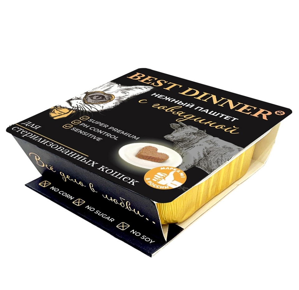 

Влажный корм Best Dinner нежный паштет с говядиной, для стерилизованных кошек, 100 г