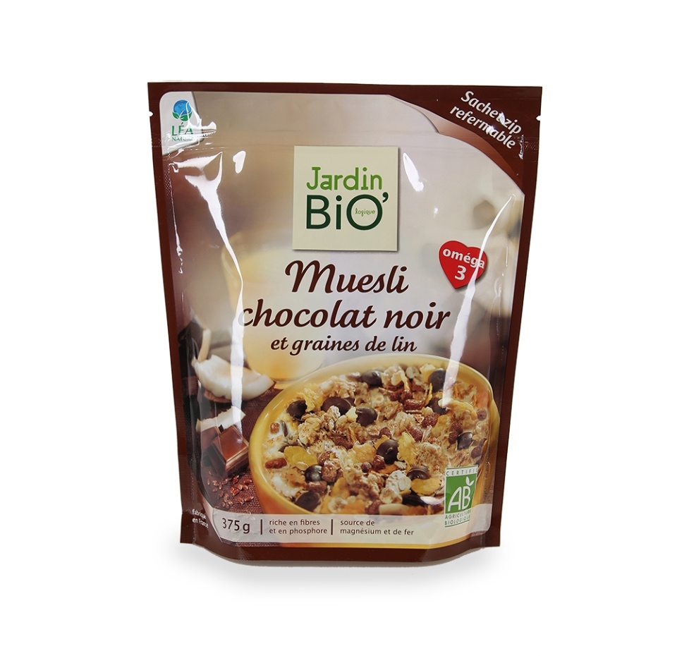 

Мюсли с горьким шоколадом и семенами льна Jardin BIO, 375 г