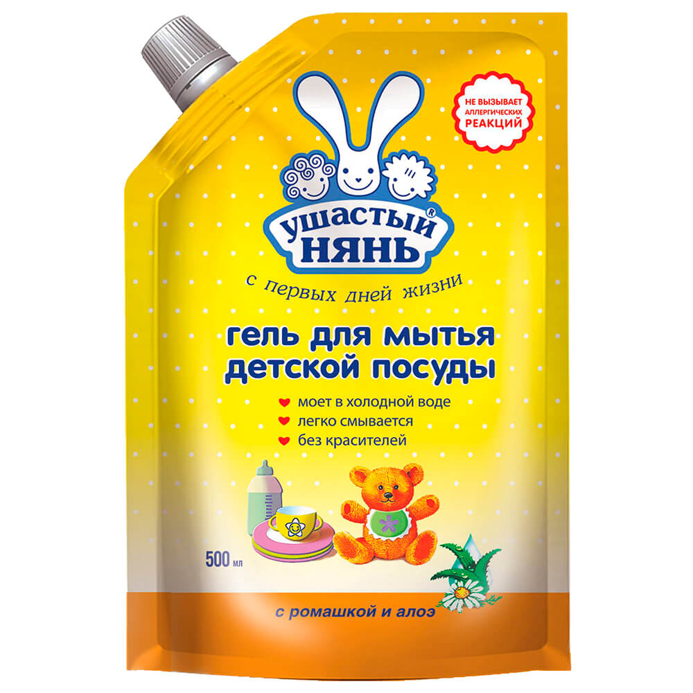 

Средство для мытья детской посуды Ушастый нянь с Алоэ вера и ромашкой, 500мл