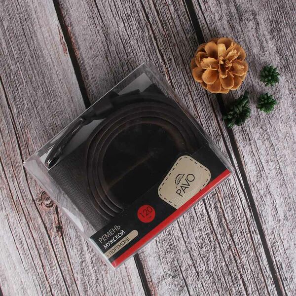 Pavo ремень мужской 120х3,2см + портмоне на застежке 11х9см, пу, металл, цвет коричневый, 2 диз