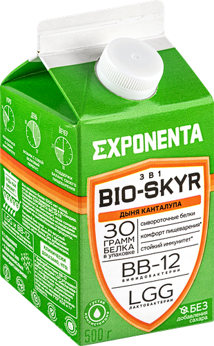 Напиток кисломолочный обезжиренный Exponenta Bio Skyr 3 в 1 Дыня Канталупа 0%, 500мл
