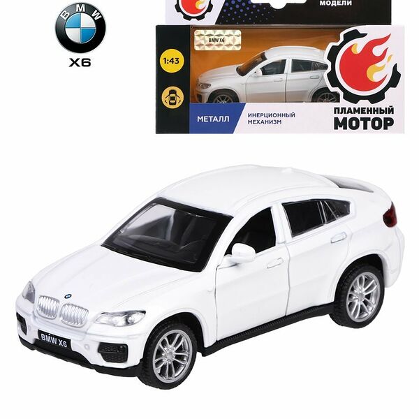 Машина мет. 1:43 BMW X6, откр.двери, белый, 12см