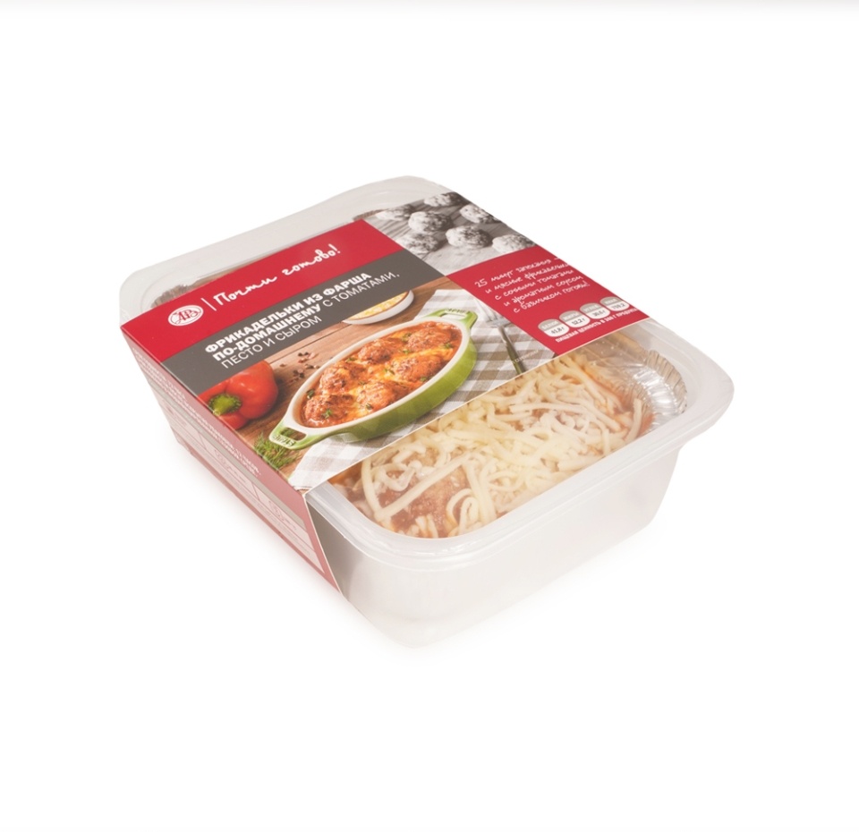 

Фрикадельки из фарша по-домашнему с томатами, песто и сыром Почти готово 360 г, Россия