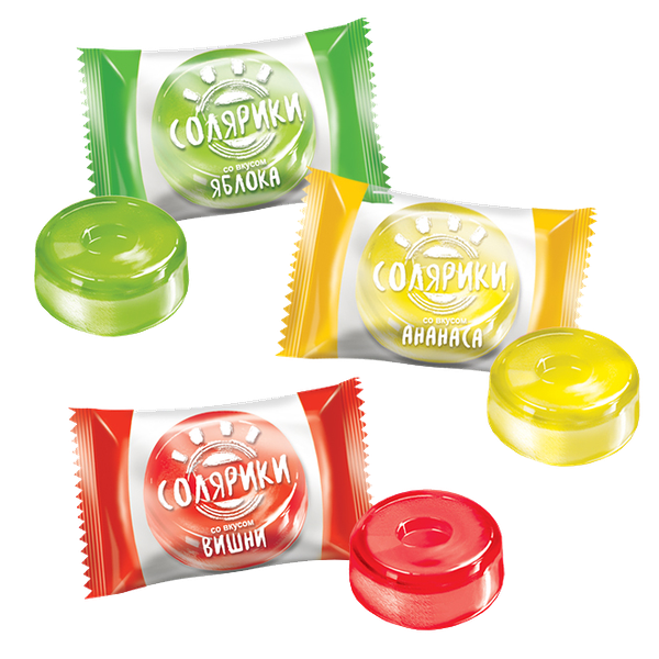Карамель Солярики яблоко, вишня, ананас