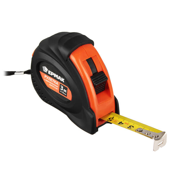 Ермак рулетка с обрезиненным корпусом, 3м х 16мм