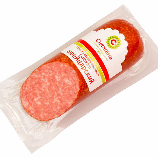Колбаса варено-копченая сервелат Швейцарский ТМ Снежана