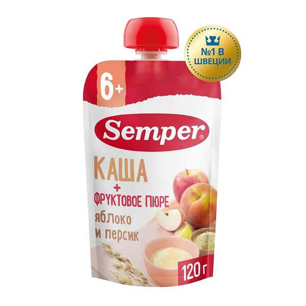 Каша с фруктовым пюре Semper яблоко-персик с 6 месяцев