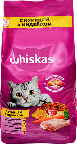 Сухой корм WHISKAS® для кошек «Подушечки с паштетом. Ассорти с курицей и индейкой»
