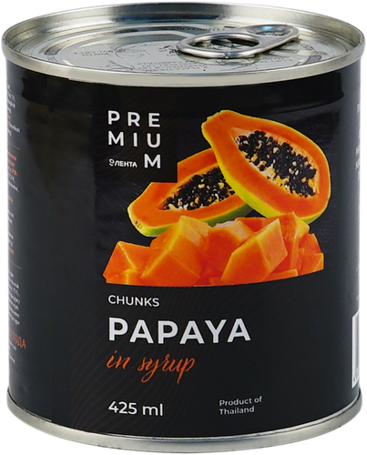 

Папайя ЛЕНТА PREMIUM кусочки в сиропе 425 мл