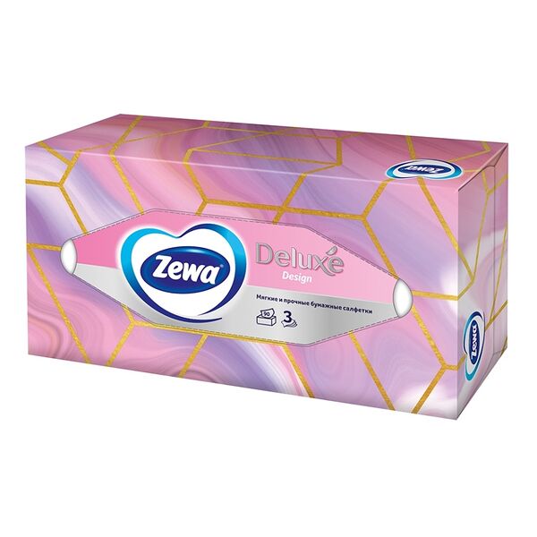Салфетки бумажные Косметические Zewa Deluxe Дизайн 3-слойные 90 шт