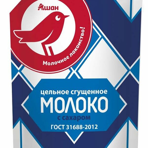 Молоко цельное сгущенное с сахаром АШАН Красная птица 8.5% 270г