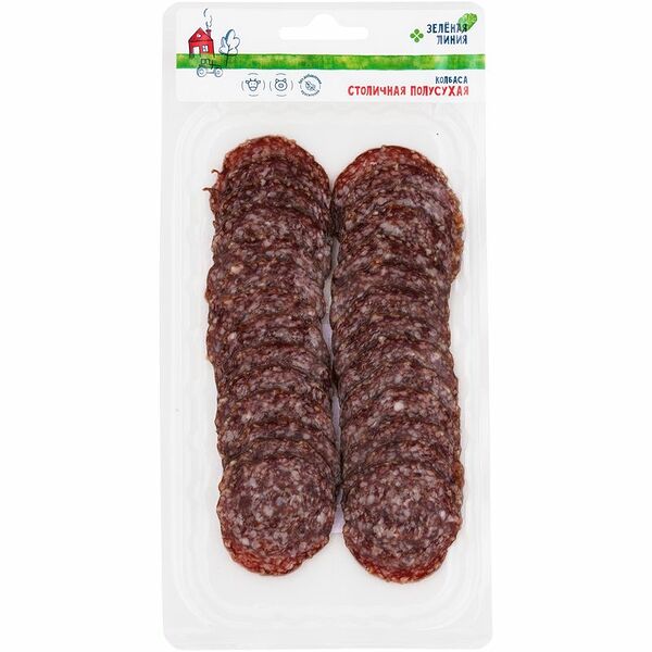 Колбаса сырокопчёная Зелёная Линия Столичная полусухая категория А, 100 г