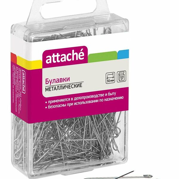 Булавки металлич. 30 мм ATTACHE Б35, 500шт/уп., с подвесом