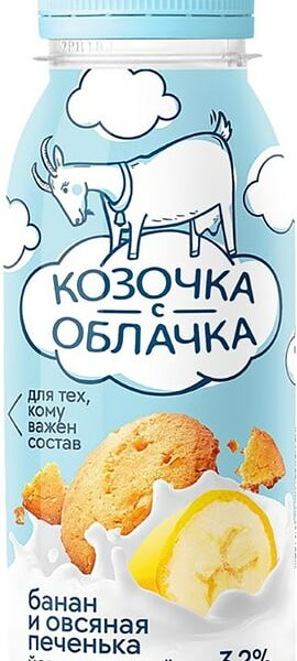 Йогурт Белое Золото Козочка с облочка из козьего молока банан овсяное печенье 3.2% 200г