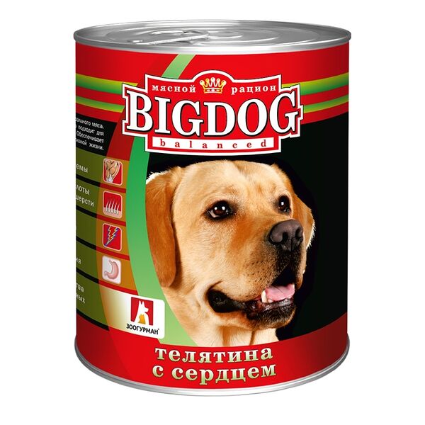 Корм для собак Зоогурман Big Dog Телятина с сердцем кусочки в желе, 850г