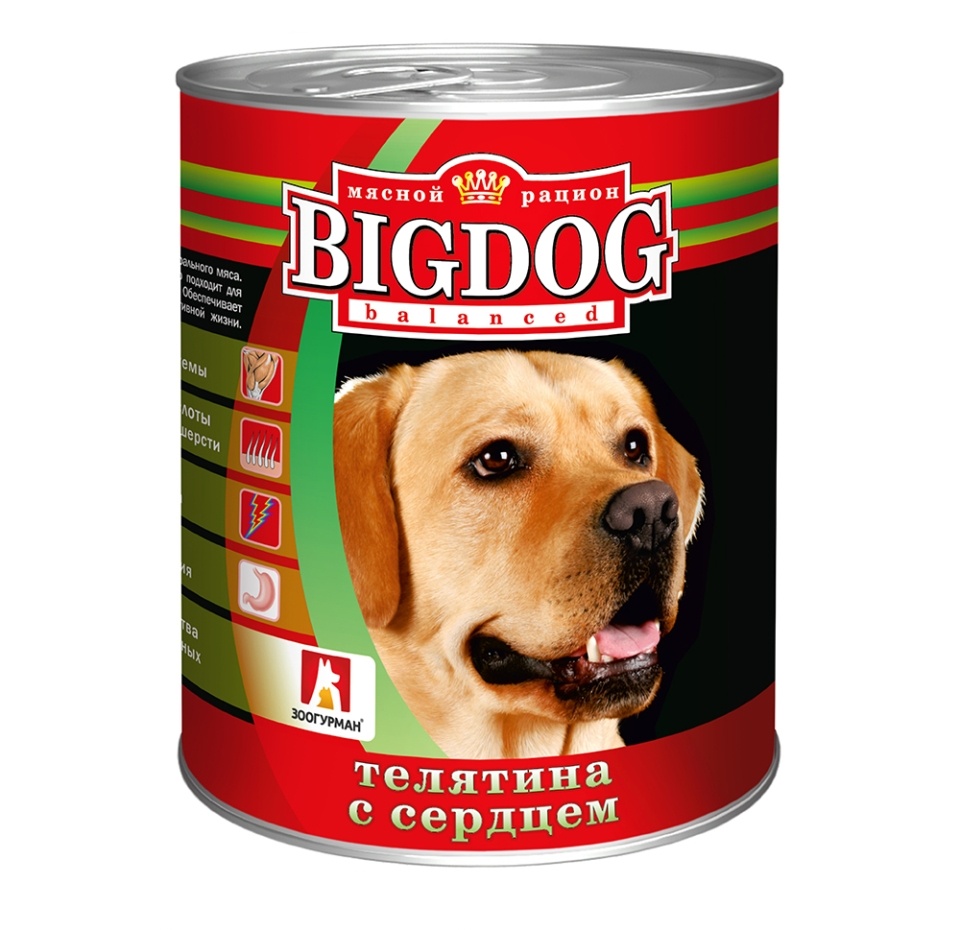 

Корм для собак Зоогурман Big Dog консервированный Телятина с сердцем кусочки в желе, 850 г