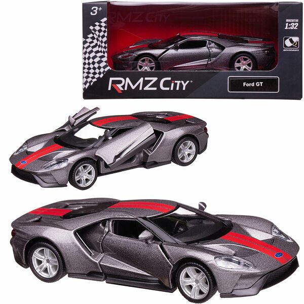 Машина металлическая RMZ City 1:32 Ford GT 2019, серый цвет, полоса, двери открываются