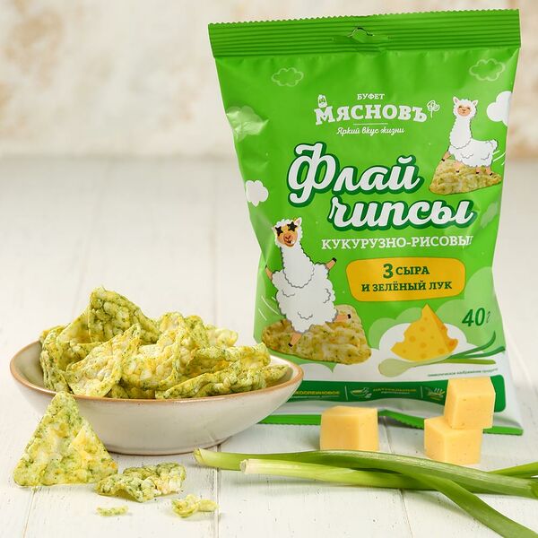 Флайчипсы кукурузно-рисовые МясновЪ Буфет от КуулКлевер Три сыра и зеленый лук 40 г