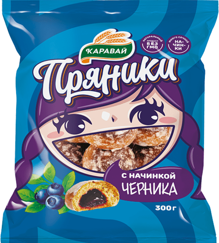 Пряники заварные КАРАВАЙ Черника, 300 г