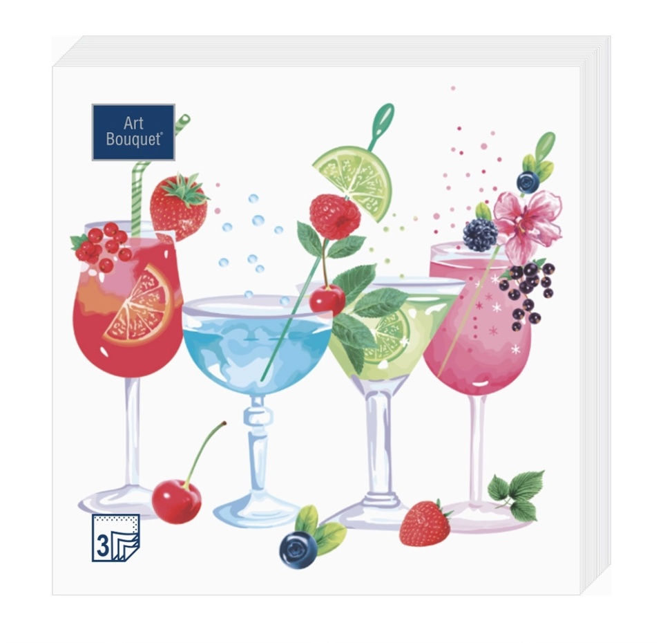 

Салфетки бумажные Art Bouquet 3 слоя Коктейль 33х33 см 20 шт.