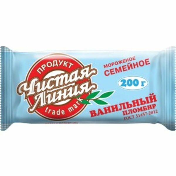 Пломбир Чистая Линия ванильный 12%, 200г