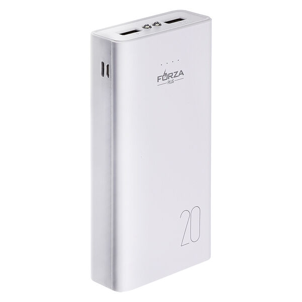Forza аккумулятор мобильный, 20000 мАч, 2хUSB, 2А, фонарик, 2 цвета