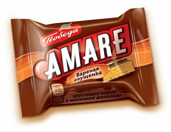 Конфеты вафельные Победа вкуса Amare со вкусом варёной сгущёнки в молочном шоколаде вес