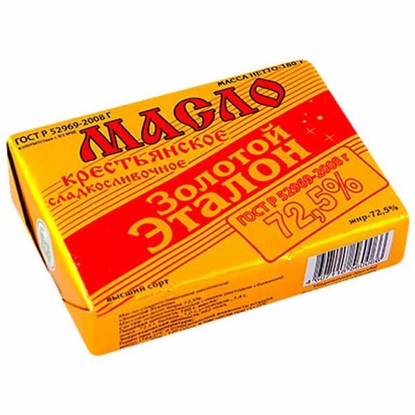 Масло сладкосливочное Золотой Эталон Крестьянское несолёное 72.5%, 180г