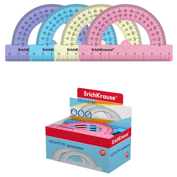 Транспортир ERICH KRAUSE Standard 180 градусов 10см пластиковый, в ассортименте Арт. 52985