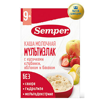 Каша молочная Semper мультизлаковая клубника-яблоко-банан с 9 месяцев 180г