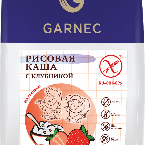 Каша рисовая GARNEC с клубникой, без глютена, 200г
