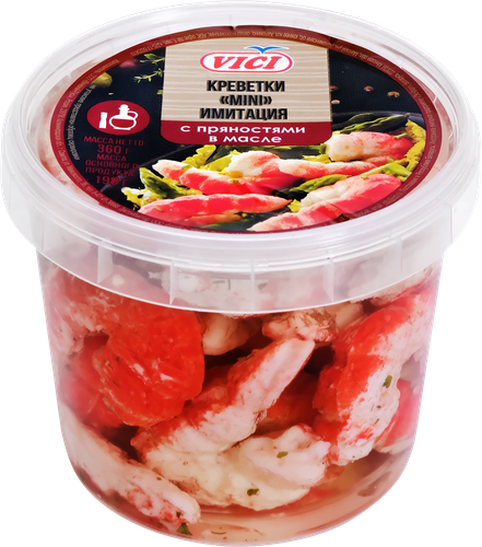 

Креветки Vici Mini имитация из сурими с пряностями в масле 360 г