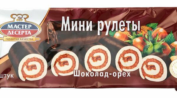 Мини-рулеты Мастер Десерта бисквитные с кремом шоколад-орех, 5х175г