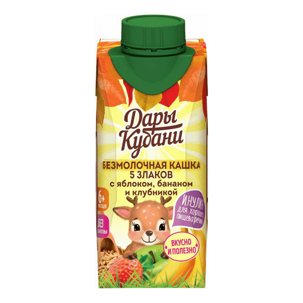 Каша Дары Кубани безмолочная 5 злаков с яблоком, бананом и клубникой с 6 месяцев