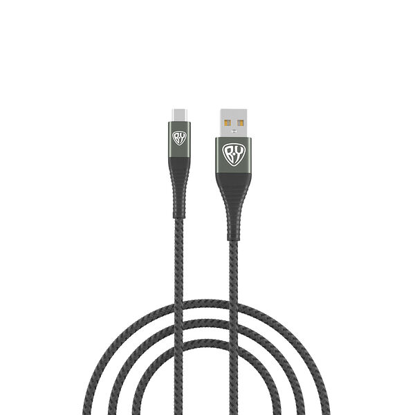 By кабель для зарядки shark type-c, быстрая зарядка 3а, qc, pd 20w, тканевый, cерый, штекер металл