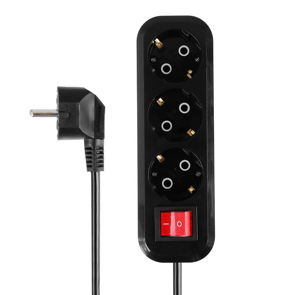 Ермак удлинитель бытовой профи 10 метров, с кнопкой, 3 гнезда, с заземлен, сеч кабеля 1,5мм, евро