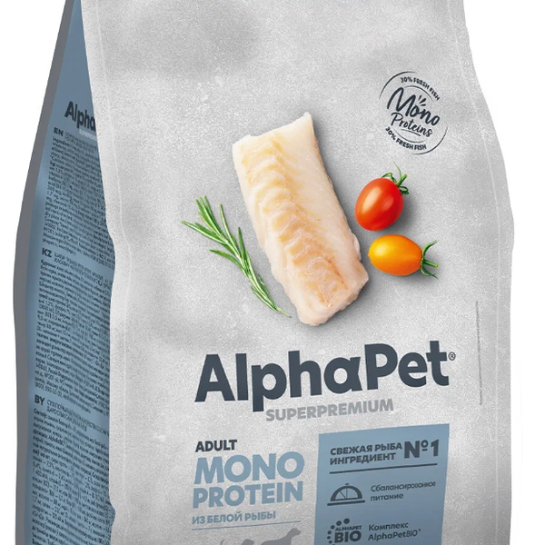 Сухой корм AlphaPet Superpremium MONOPROTEIN из белой рыбы для собак мелких пород 500 г