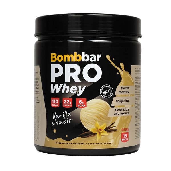 Коктейль протеиновый Bombbar Whey Ванильно-сливочный пломбир 450г, Россия