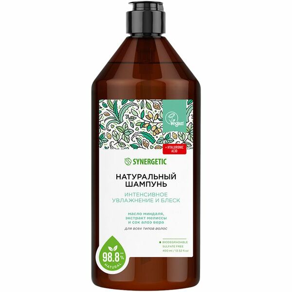 Шампунь Synergetic Интенсивное увлажнение и блеск бессульфатный 400 мл