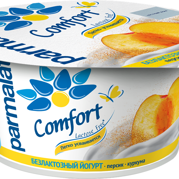 Йогурт Parmalat comfort персик, куркума безлактозный 3%, без змж, 130г