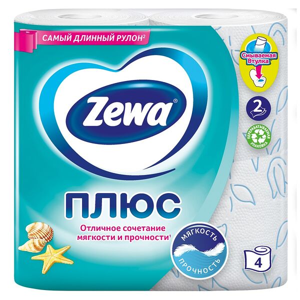 Туал.бум. Zewa Плюс аромат свежести океана 1*4 рул.