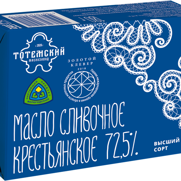 Масло сладко-сливочное Тотемский Маслозавод крестьянское 72.5%